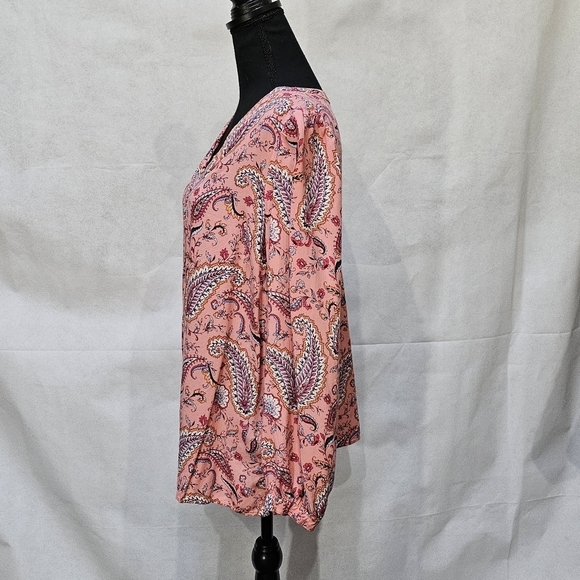 Talbots 100% Rayon V-neck Paisley Peasant Top Pink Blue Size XL - Picture 6 of 8